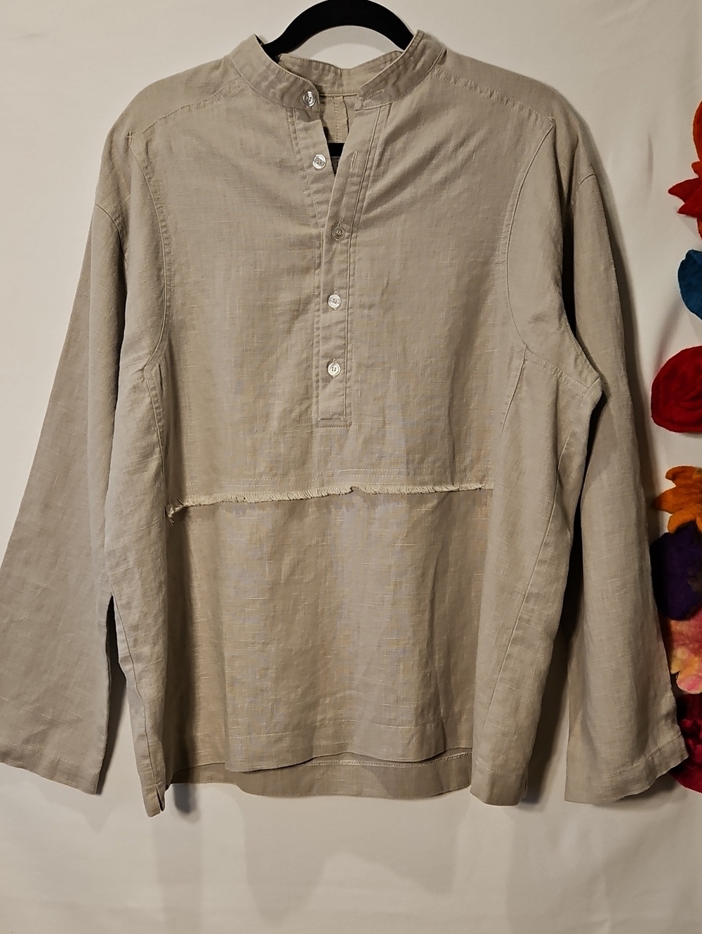 Linen Henley High Quality Construction In Stone Taupe 0013